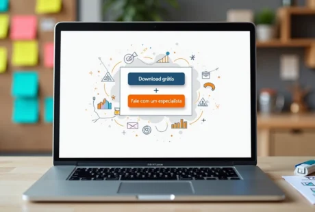 Tela de computador exibindo botões de CTA coloridos em uma página de marketing digital