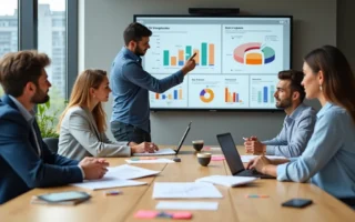 Pequeno empresário em reunião com equipe de agência de marketing digital